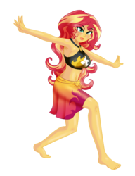 Size: 2300x3000 | Tagged: safe, artist:minusclass, sunset shimmer, equestria girls, g4, my little pony equestria girls: better together, armpits, barefoot, belly button, clothes, feet, female, high res, midriff, sarong, simple background, solo, swimsuit, transparent background