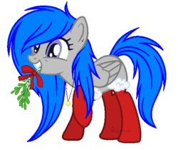 Size: 578x486 | Tagged: safe, artist:fioweress, oc, oc only, oc:velvet starfall, pegasus, pony, clothes, female, mare, mistletoe, mouth hold, simple background, socks, solo, transparent background