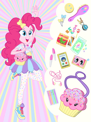 Size: 892x1200 | Tagged: safe, artist:sapphiregamgee, flash sentry, gummy, pinkie pie, equestria girls, equestria girls series, bag, clothes, commissioner:shortskirtsandexplosions, fashion, female, geode of sugar bombs, magical geodes, pantyhose, purse, shoes, sneakers