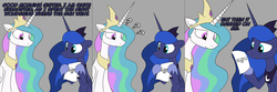 Size: 2402x800 | Tagged: safe, artist:loceri, princess celestia, princess luna, pony, ask pun, g4, ask, comic, pun, royal sisters