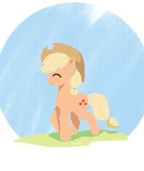 Size: 2480x2932 | Tagged: source needed, safe, artist:weird forthfona, applejack, earth pony, pony, g4, cowboy hat, cute, eyes closed, female, hat, high res, jackabetes, lineless, mare, smiling, solo