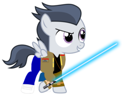 Size: 1001x794 | Tagged: safe, artist:frownfactory, artist:jawsandgumballfan24, edit, rumble, pegasus, pony, g4, clothes, colt, cosplay, costume, finn (star wars), jacket, lightsaber, male, pants, shoes, simple background, solo, star wars, star wars: the force awakens, the force, transparent background, vector, weapon, wings