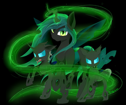 Size: 5689x4731 | Tagged: safe, artist:muffinkarton, queen chrysalis, changeling, changeling queen, pony, g4, absurd resolution, fangs, female, glowing horn, group, hive, horn, looking at you, magic