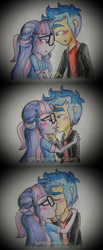 Size: 2744x6648 | Tagged: safe, artist:ro994, flash sentry, sci-twi, twilight sparkle, human, equestria girls, g4, my little pony equestria girls: better together, blushing, clothes, comic, eyes closed, female, glasses, kissing, lidded eyes, looking at each other, male, ship:flashlight, ship:sci-flash, shipping, straight, traditional art