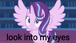 Size: 1280x720 | Tagged: safe, artist:forgalorga, edit, starlight glimmer, alicorn, pony, g4, :<, alicornified, female, ghost rider, looking at you, mare, race swap, solo, spread wings, staring into your soul, starlicorn, text, text edit, wings, youtube link