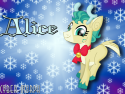 Size: 1756x1328 | Tagged: safe, artist:cyber-murph, alice the reindeer, deer, pony, reindeer, best gift ever, g4, bell, bowtie, cute, freckles, signature, snow, snowflake