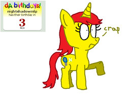 Size: 586x448 | Tagged: safe, artist:nightshadowmlp, oc, oc only, oc:game point, pony, 3, birthday, da birthdays, semi-vulgar