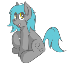 Size: 1335x1200 | Tagged: safe, artist:exvius, derpibooru exclusive, oc, oc only, oc:dark theme, earth pony, pony, 2019 community collab, derpibooru community collaboration, blue mane, cute, dark colors, gray coat, happy, owo, shading, simple background, smiling, solo, transparent background, yellow eyes