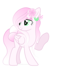 Size: 800x1000 | Tagged: safe, artist:alicorngamingart, oc, oc only, unnamed oc, pegasus, pony, base used, bedroom eyes, blank flank, eyeshadow, female, flower, flower in hair, flower in tail, folded wings, gradient lineart, gradient mane, green eyes, hibiscus, lidded eyes, makeup, mare, ms paint, pink hair, pink mane, raised hoof, show accurate, simple background, smiling, solo, transparent background, white hair, white mane, wings