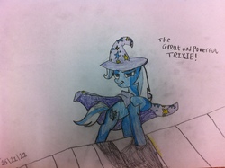 Size: 2592x1936 | Tagged: safe, artist:sirdippingsauce2016, trixie, pony, unicorn, g4, cape, clothes, female, hat, mare, raised hoof, smiling, smirk, solo, traditional art, trixie's cape, trixie's hat