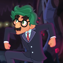 Size: 666x660 | Tagged: safe, screencap, timber spruce, equestria girls, g4, legend of everfree - bloopers, my little pony equestria girls: legend of everfree, clothes, cropped, glasses, groucho marx psyche out, groucho mask, male, solo, suit