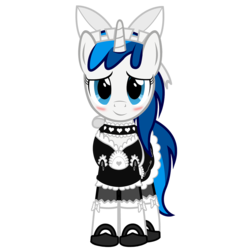 Size: 1200x1200 | Tagged: safe, artist:thequeen, oc, oc only, pony, blushing, bow, choker, clothes, crossdressing, fake eyelashes, femboy, hair bow, looking at you, maid, male, not shining armor, simple background, solo, vector