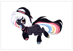 Size: 996x692 | Tagged: dead source, safe, artist:php146, oc, oc only, oc:dai, earth pony, pony, backwards ballcap, baseball cap, cap, chibi, female, hat, heterochromia, mare, simple background, solo, white background