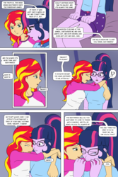 Size: 1000x1500 | Tagged: safe, artist:deltalima, sci-twi, sunset shimmer, twilight sparkle, equestria girls, g4, camp everfree outfits, choker, comic, dialogue, female, glasses, lesbian, ship:sci-twishimmer, ship:sunsetsparkle, shipping
