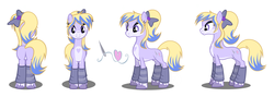 Size: 1884x670 | Tagged: safe, artist:flash equestria photography, oc, oc only, oc:silver stitch, earth pony, pony, bow, bowtie, cutie mark, female, hair bow, leg warmers, mare, reference sheet, show accurate, solo, unshorn fetlocks