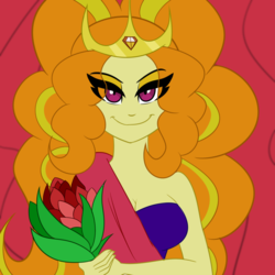 Size: 1000x1000 | Tagged: dead source, safe, artist:wubcakeva, adagio dazzle, equestria girls, g4, breasts, cleavage, clothes, commission, crown, female, jewelry, looking at you, regalia, smiling, solo
