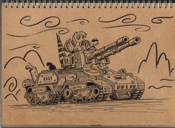 Size: 3188x2329 | Tagged: safe, artist:wangkingfun, rainbow dash, tank, pegasus, pony, tortoise, g4, apocalypse tank, command and conquer, high res, machine, monochrome, red alert, red alert 2, tank (vehicle), vehicle