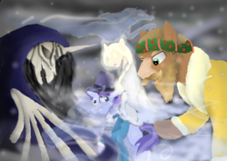 Size: 4960x3508 | Tagged: safe, artist:mr100dragon100, snowfall frost, spirit of hearth's warming past, spirit of hearth's warming presents, spirit of hearth's warming yet to come, pony, windigo, g4, hearts warming day, spirits