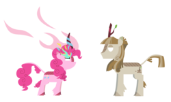 Size: 5000x3000 | Tagged: safe, anonymous artist, derpibooru exclusive, mudbriar, pinkie pie, kirin, g4, sounds of silence, the maud couple, angry, duo, imminent nirik, kirin pinkie, kirin-ified, simple background, species swap, transparent background