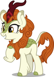 Size: 4903x6913 | Tagged: safe, artist:hendro107, autumn blaze, kirin, g4, sounds of silence, .svg available, absurd resolution, female, hoof on chest, simple background, smiling, solo, transparent background, vector