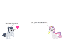 Size: 1340x756 | Tagged: safe, artist:theinflater19, rumble, sweetie belle, pony, series:sweetie p soda, g4, floating heart, heart, imminent inflation, levitation, magic, soda, telekinesis