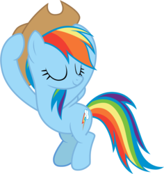 Size: 9861x10425 | Tagged: safe, artist:famousmari5, rainbow dash, pegasus, pony, g4, my little pony best gift ever, triple pony dare ya, absurd resolution, accessory theft, applejack's hat, cowboy hat, cute, dashabetes, eyes closed, female, forthright filly, hat, mare, rainbow dash always dresses in style, simple background, smiling, solo, stetson, transparent background, vector