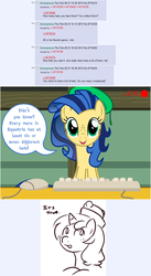 Size: 800x1460 | Tagged: dead source, safe, artist:flash equestria photography, artist:redintravenous, oc, oc:milky way, oc:red ribbon, earth pony, pony, unicorn, milkmare of trottingham, 4chan, ask, computer mouse, female, hat, keyboard, mare, tumblr
