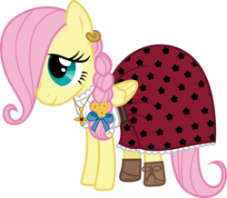 Size: 1377x1200 | Tagged: safe, artist:cloudy glow, fluttershy, pegasus, pony, g4, american girls, braid, clothes, cute, dress, ear piercing, earring, female, filly, filly fluttershy, folded wings, hair over one eye, jewelry, josefina montoya, piercing, shyabetes, simple background, smiling, solo, standing, three quarter view, transparent background, wings, younger