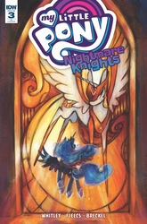 Size: 1054x1600 | Tagged: safe, artist:jennifer l. meyer, idw, daybreaker, princess luna, g4, nightmare knights, spoiler:comic, spoiler:comicnightmareknights03, comic cover, cover, cover art, stained glass