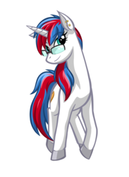 Size: 1460x2000 | Tagged: safe, artist:texasuberalles, oc, oc only, oc:audina puzzle, pony, unicorn, 2019 community collab, derpibooru community collaboration, colored hooves, ear piercing, female, glasses, looking at you, mare, piercing, simple background, solo, transparent background