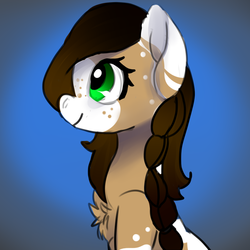 Size: 1024x1024 | Tagged: safe, artist:brainiac, oc, oc only, oc:poprocks, pony, bust, chest fluff, christmas gift, female, gradient background, mare, profile, smiling, solo