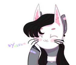 Size: 1324x1137 | Tagged: safe, artist:cactus-control, oc, oc only, pony, cat mask, choker, cyrillic, eyes closed, happy, mask, patch, smiling, solo