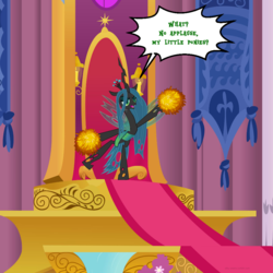 Size: 1024x1024 | Tagged: safe, artist:silky-seams, queen chrysalis, changeling, g4, female, pom pom, solo, throne room