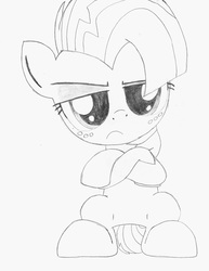 Size: 1700x2200 | Tagged: safe, artist:tenebrousmelancholy, babs seed, pony, g4, disappointed, freckles, lineart, traditional art