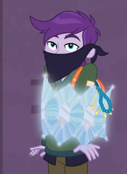 Size: 512x705 | Tagged: safe, screencap, sugilite slight, equestria girls, g4, my little pony equestria girls: better together, super squad goals, background human, bandana, clothes, cropped, male, thief