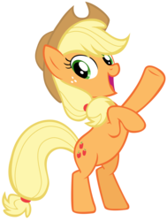 Size: 4461x5908 | Tagged: safe, artist:andoanimalia, applejack, earth pony, pony, g4, the cutie map, absurd resolution, bipedal, cowboy hat, female, freckles, hat, hoof in air, mare, open mouth, rearing, simple background, smiling, solo, transparent background, vector