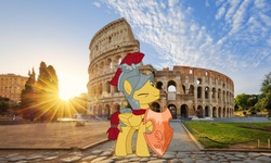 Size: 1024x614 | Tagged: safe, artist:cozmo312bb, flash magnus, pegasus, pony, g4, colosseum, irl, italy, male, netitus, one eye closed, photo, ponies in real life, rome, shield, stallion, wink