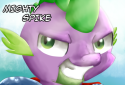 Size: 3750x2550 | Tagged: safe, artist:chiptunebrony, spike, g4, all might, grin, high res, improving skills, light beams, looking at you, male, my hero academia, smiling, solo, superhero, text