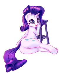 Size: 1969x2465 | Tagged: safe, artist:stratodraw, rarity, pony, unicorn, g4, butt, female, looking back, mare, plot, simple background, smiling, solo, stool, white background