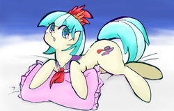 Size: 640x408 | Tagged: safe, artist:xp_r6, coco pommel, earth pony, pony, g4, cocobetes, cute, female, mare, necktie, pillow, solo