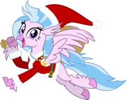 Size: 4368x3425 | Tagged: safe, artist:livehotsun, silverstream, classical hippogriff, hippogriff, g4, season 8, christmas, cute, diastreamies, female, happy, hat, holiday, looking at you, open mouth, sack, santa hat, simple background, solo, transparent background, vector