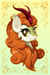 Size: 1350x2000 | Tagged: safe, artist:jenndylyon, autumn blaze, kirin, pony, sounds of silence, :p, awwtumn blaze, big ears, bust, cute, female, looking at you, mare, signature, silly, solo, tongue out, watermark