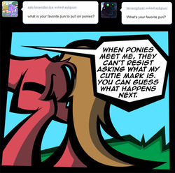 Size: 808x800 | Tagged: safe, artist:tomol6, oc, oc only, oc:pun, pony, ask pun, ask, butt, plot, solo