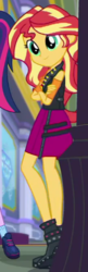 Size: 216x665 | Tagged: safe, screencap, sci-twi, sunset shimmer, twilight sparkle, equestria girls, equestria girls series, g4, super squad goals, boots, clothes, cropped, crossed arms, jacket, leather vest, legs, offscreen character, shoes