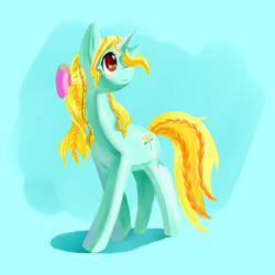 Size: 2362x2362 | Tagged: safe, oc, oc only, pony, unicorn, blue background, bow, braid, cute, high res, simple background, solo