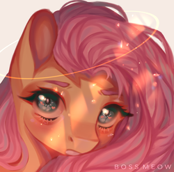 Size: 3355x3312 | Tagged: safe, artist:bossmeow, fluttershy, pony, g4, bust, female, halo, high res, looking at you, mare, portrait, solo