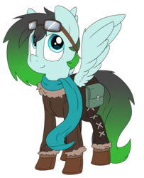 Size: 553x680 | Tagged: safe, artist:victoreach, oc, oc only, oc:gryph xander, pegasus, pony, boots, clothes, goggles, gradient mane, gradient tail, male, pants, scarf, shoes, solo, stallion