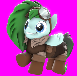 Size: 584x578 | Tagged: safe, artist:star-lightstarbright, oc, oc:gryph xander, pegasus, pony, 3d, boots, clothes, coat, goggles, gradient mane, gradient tail, grin, male, pants, shoes, silly, small pony, smiling, source filmmaker, stallion, wings