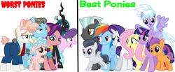 Size: 1954x806 | Tagged: safe, edit, cloudchaser, cozy glow, fluttershy, queen chrysalis, rainbow dash, rarity, rumble, spoiled rich, suri polomare, svengallop, tender taps, thunderlane, twilight sparkle, wind rider, alicorn, earth pony, pegasus, pony, unicorn, g4, best pony, colt, cozybuse, female, filly, male, mare, op is a duck, op is trying to start shit, stallion, twilight sparkle (alicorn), worst pony