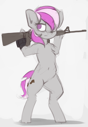 Size: 1126x1624 | Tagged: safe, artist:marsminer, oc, oc only, oc:hired gun, oc:silver storm, earth pony, pony, fallout equestria, fallout equestria: heroes, bipedal, fanfic art, gun, rearing, rifle, simple background, solo, weapon